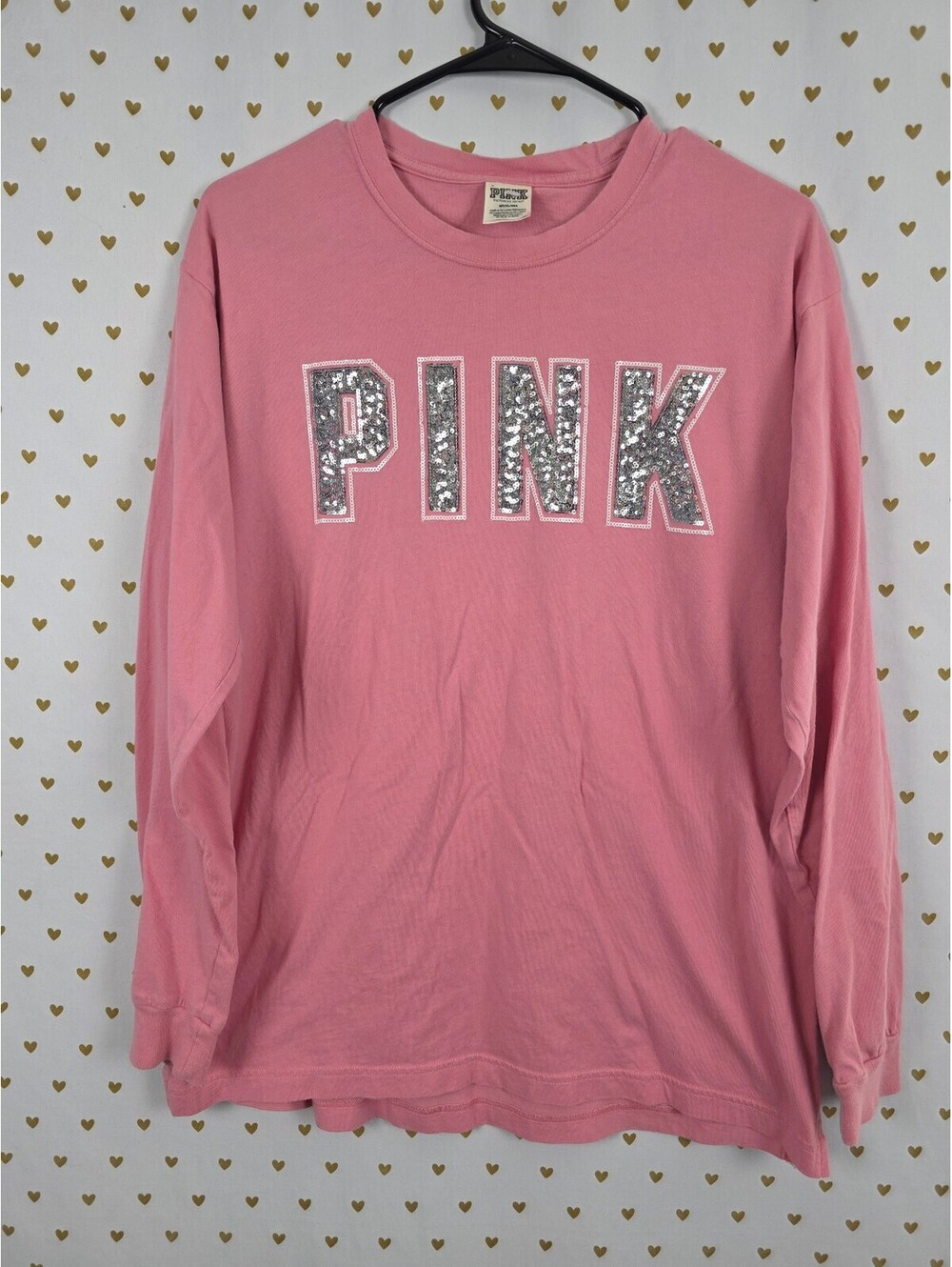Victorias Secret PINK Long Sleeve Bling Tee shirt Silver sequined Medium